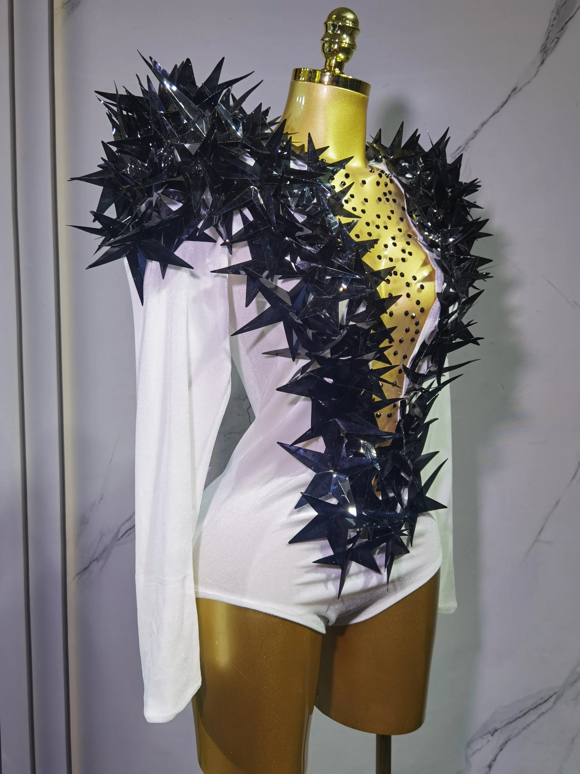2025 New Shiny Black Rhinestone Velvet Long Sleeve Bodysuit Women Evening Party Club Gala Hosts NightClub Bar Stage Costumes