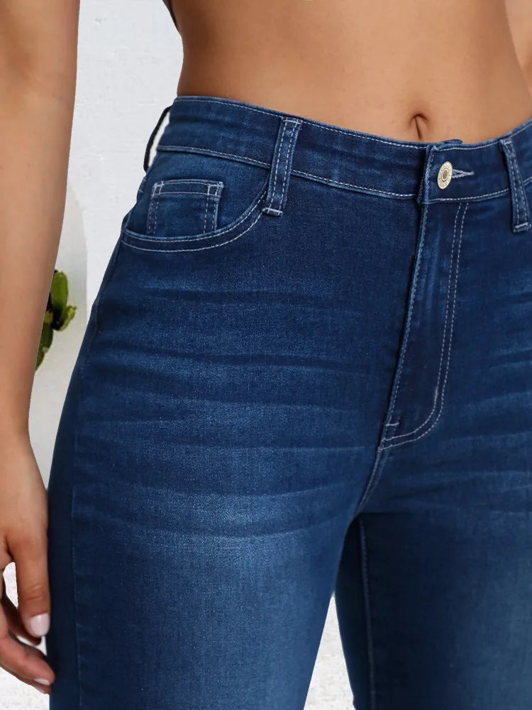 Blue fashionable cat whisker elastic tight fitting small leg jeans