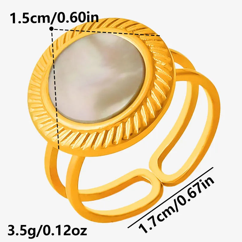 Sea Jewelry Shell Leaf Geometric Round Stainless Steel Rings For Women Men Accessories Open Adjustable Ring Beach Holiday Bagues