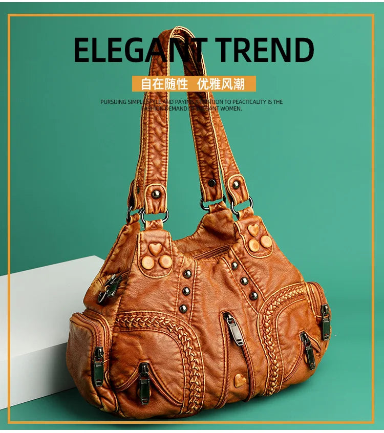 Black Y2k Women Shoulder Bag Vintage Punk Goth Fashion Designer Pu Leather Tote Bag Large Capacity Rivet Motorcycle Handbag