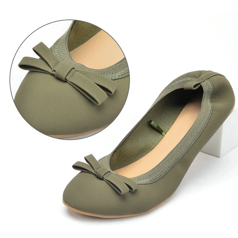 Ballet shoes with bows embellished, flat for commuting casual, soft and foldable soles