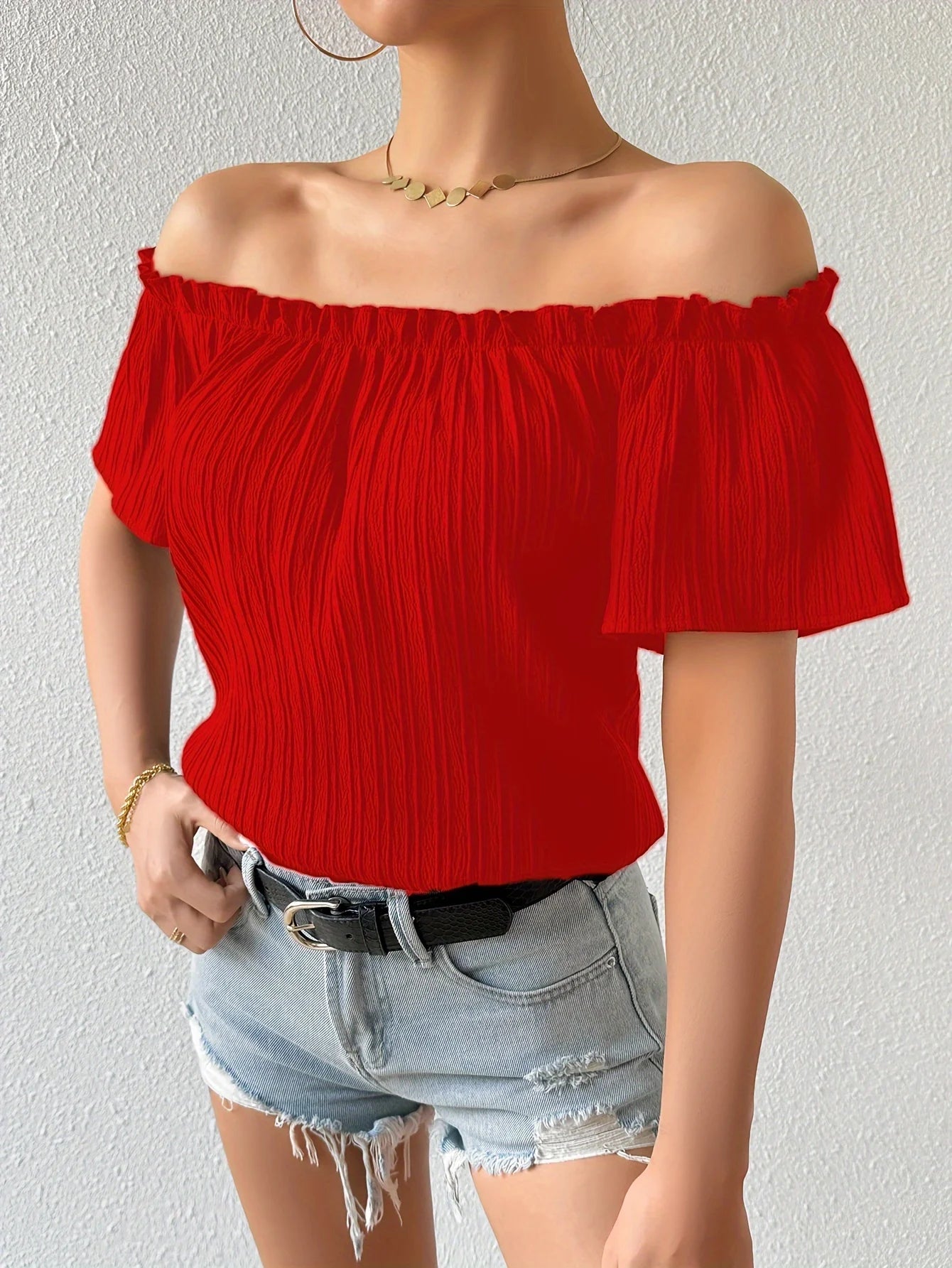Summer Elegant Strapless Shirt for Women Casual Office Lady Solid Chiffon Blouses Fashion Off the Shouder Tops Red