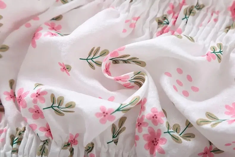 Sweet Broken Flower Slash Neck Women Blouse Agaric Edge Pleat Design Slim Elastic Waist Cropped Top Cute Chiffon T-shirt Summer