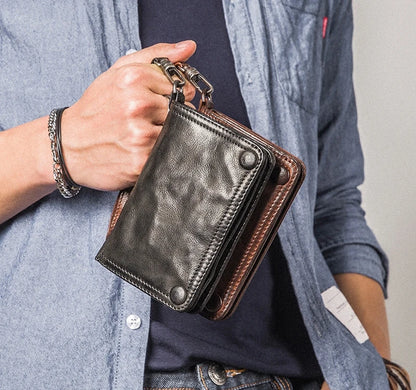 Vintage Genuine leather wallet Men leather long wallet men purse clutch bag male money clips zip around money bag card holder