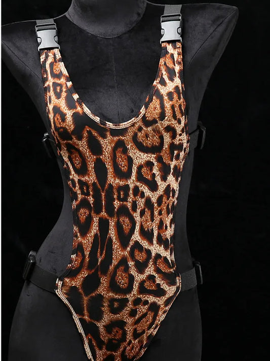 Exotic Summer Fashion Womens Clothing 2024 New Leopard Print Uniform Velvet Straightening Waist Exposed Sexy Tight jumpsuit LHNO