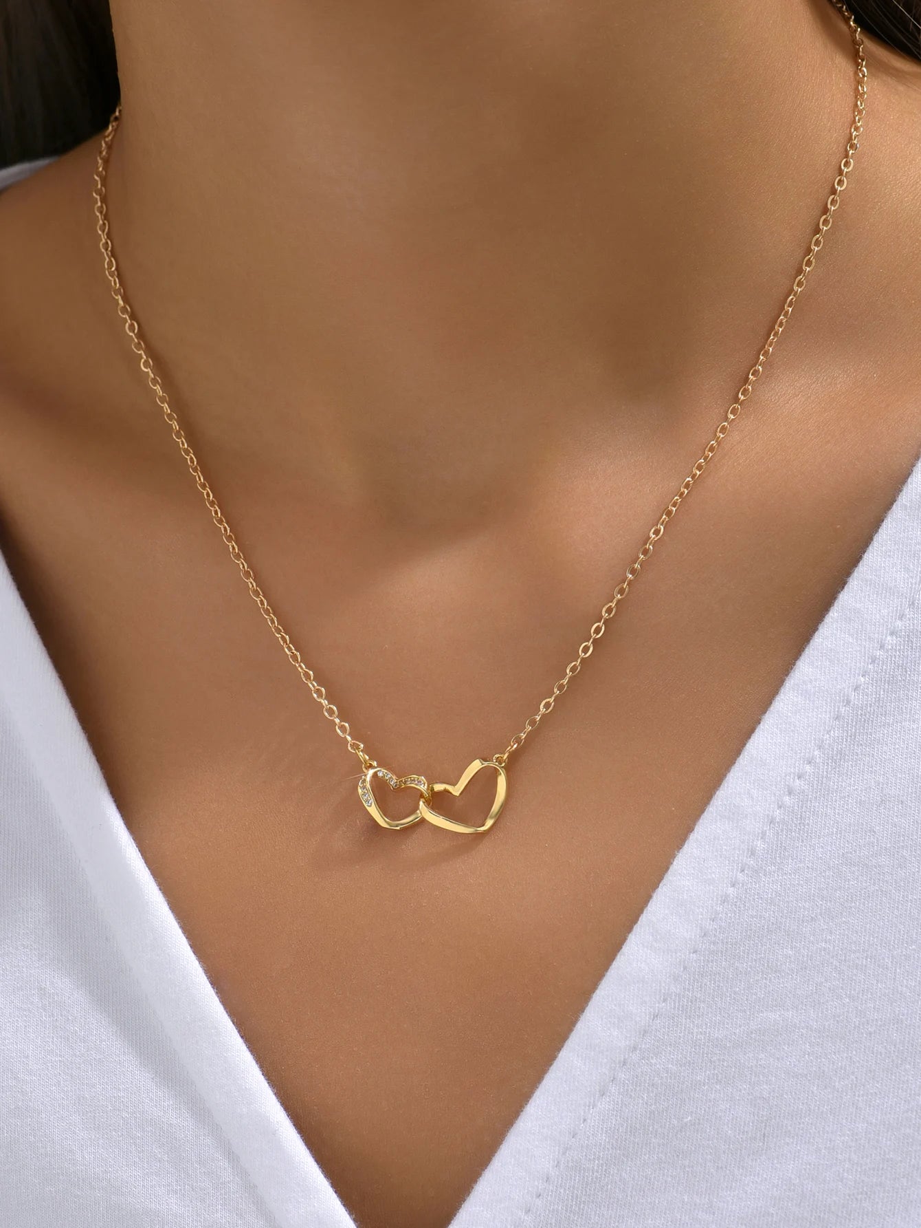 Tiny Cute Double Hollow Heart Chain Necklace Women Fashion Love Necklace Valentine's Day Jewelry for Women Badiee Stylez