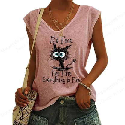 Summer New Women T-shirt Cute Cat 3d Fitness Tank Top Camisole Women Fashion V-Neck Short Sleeve T shirt Ladies Tops Tees Kawaii A3KF5A251914H