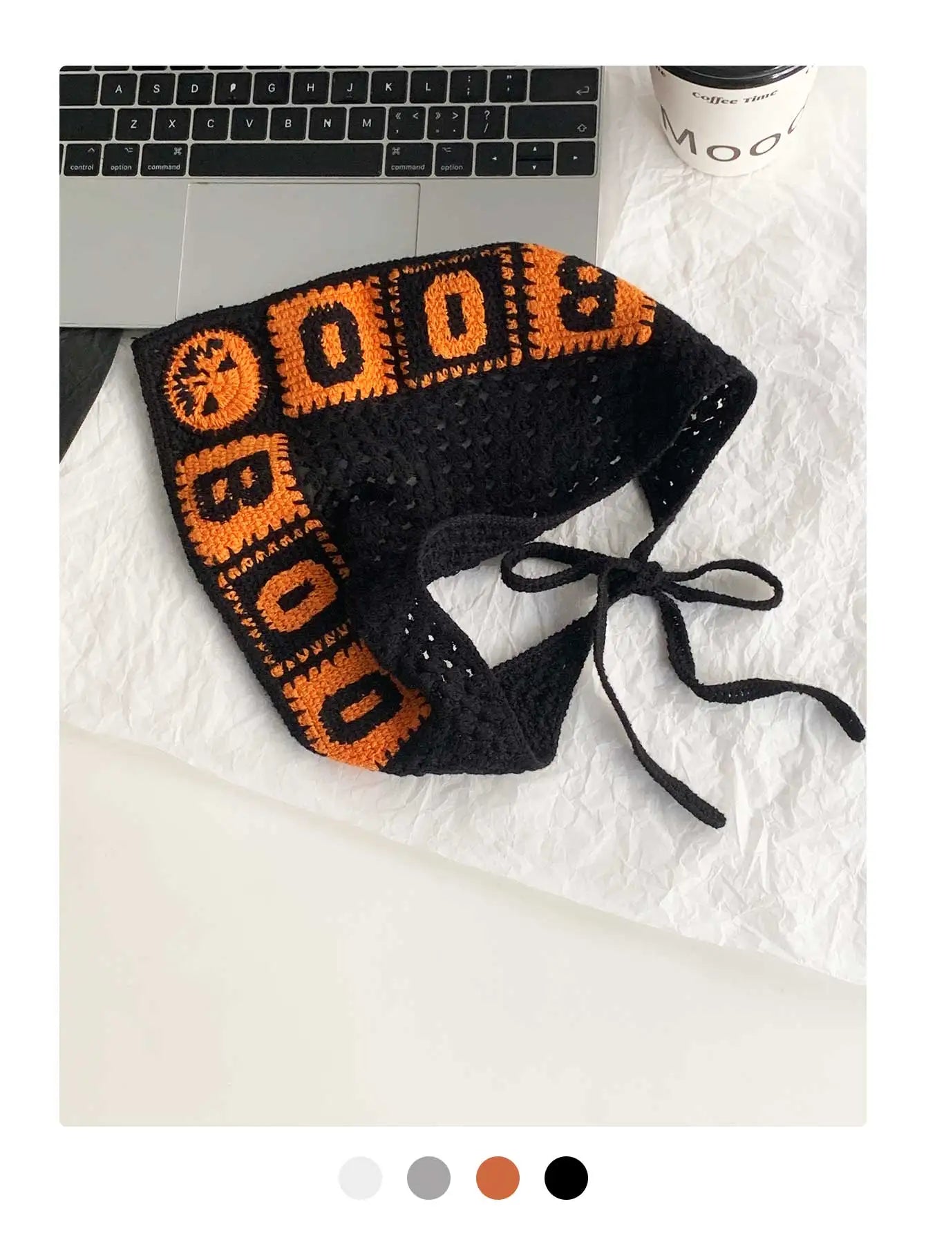 Halloween Costume Skeleton Ghost Bat Spider Web Personalized Knitted Crochet Headband Female Photo Photo Triangle Scarf Trendy Badiee Stylez