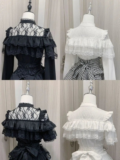 Japanese Kawaii Lolita Lace Patchwork Blouses Summer Women Harajuku Single Breasted Sweet Shirts Summer Girly JK Bow Tops Blusas Badiee Stylez