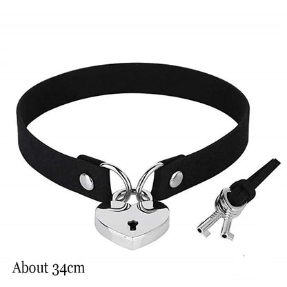 New Sexy Harajuku PU Leather Chain Heart Pendant Necklaces Women Men Punk Neck Gothic Black Pink Choker Necklace Cool Collar Lock Key Rope