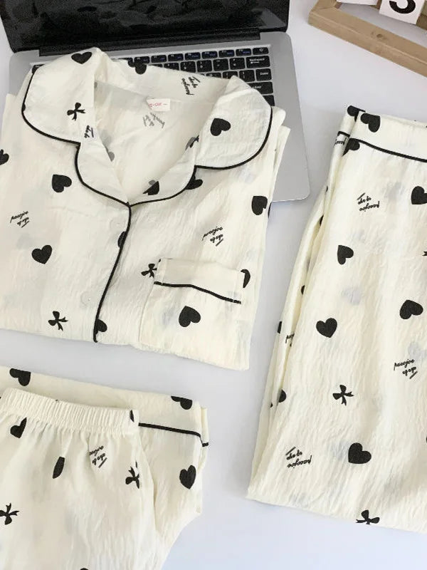 Summer Cloud Cotton Spwear Set Women's ort Sve Long Pants Home Clothes Cartoon Print Comfortable Breathable Nightgown
