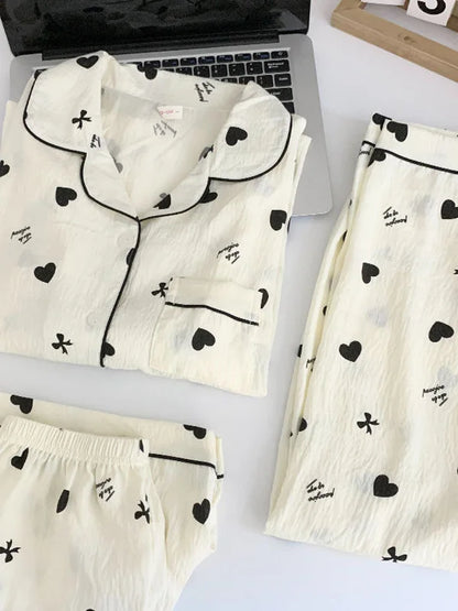 Summer Cloud Cotton Spwear Set Women's ort Sve Long Pants Home Clothes Cartoon Print Comfortable Breathable Nightgown