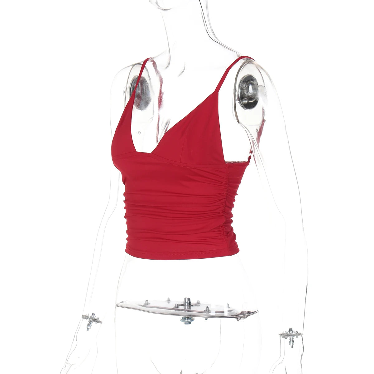 Hugcitar V Neck Solid Ruched Sexy Slim Y2K Crop Tank Top Summer Women Fashion Casual New Clothes Streetwear Beach Vacation