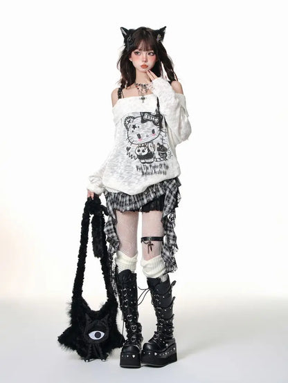 Retro Harajuku Gothic Style Leather Splicing Short Skirt for Women Y2K Lace Hem Mini Pleated Skirt Autumn Street Cool Girl