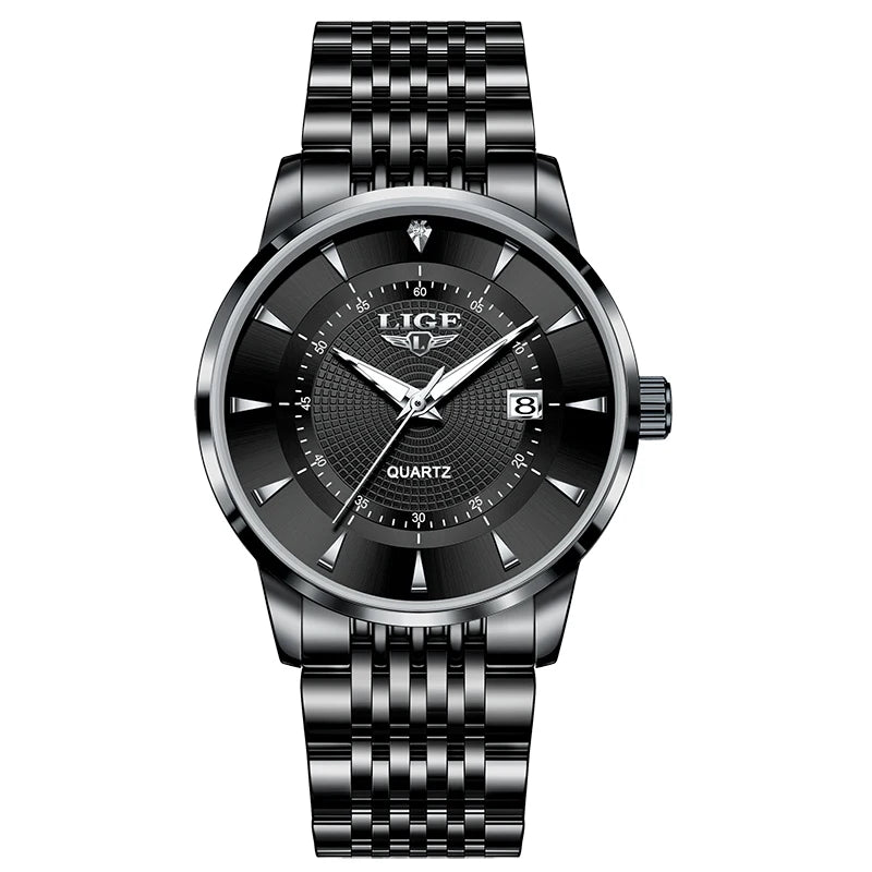 LIGE's new Fashion Women's Watch Luxury Stainless Steel Waterproof Clock Calendar Gift Quartz Watch for Women Relogio Feminino black