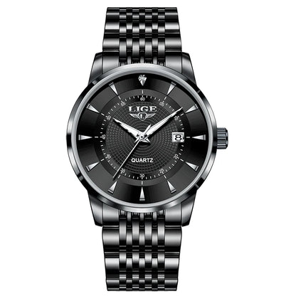 LIGE's new Fashion Women's Watch Luxury Stainless Steel Waterproof Clock Calendar Gift Quartz Watch for Women Relogio Feminino black