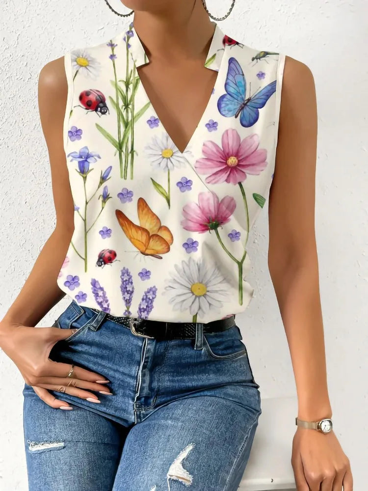 Fashion Stand Neck Sleeveless Women Tops And Blouses Floral Print Tank Top Femme 2023 Summer Casual Office Vintage Womens Blouse