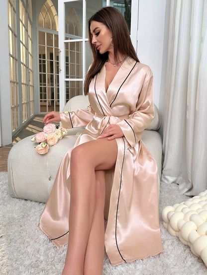 V-Neck Bridesmaid Kimono Dressing Gown Bridal Robe Sleepwear Women Nightgown Nightdress Loose Bathrobe Summer Nightwear Lingerie