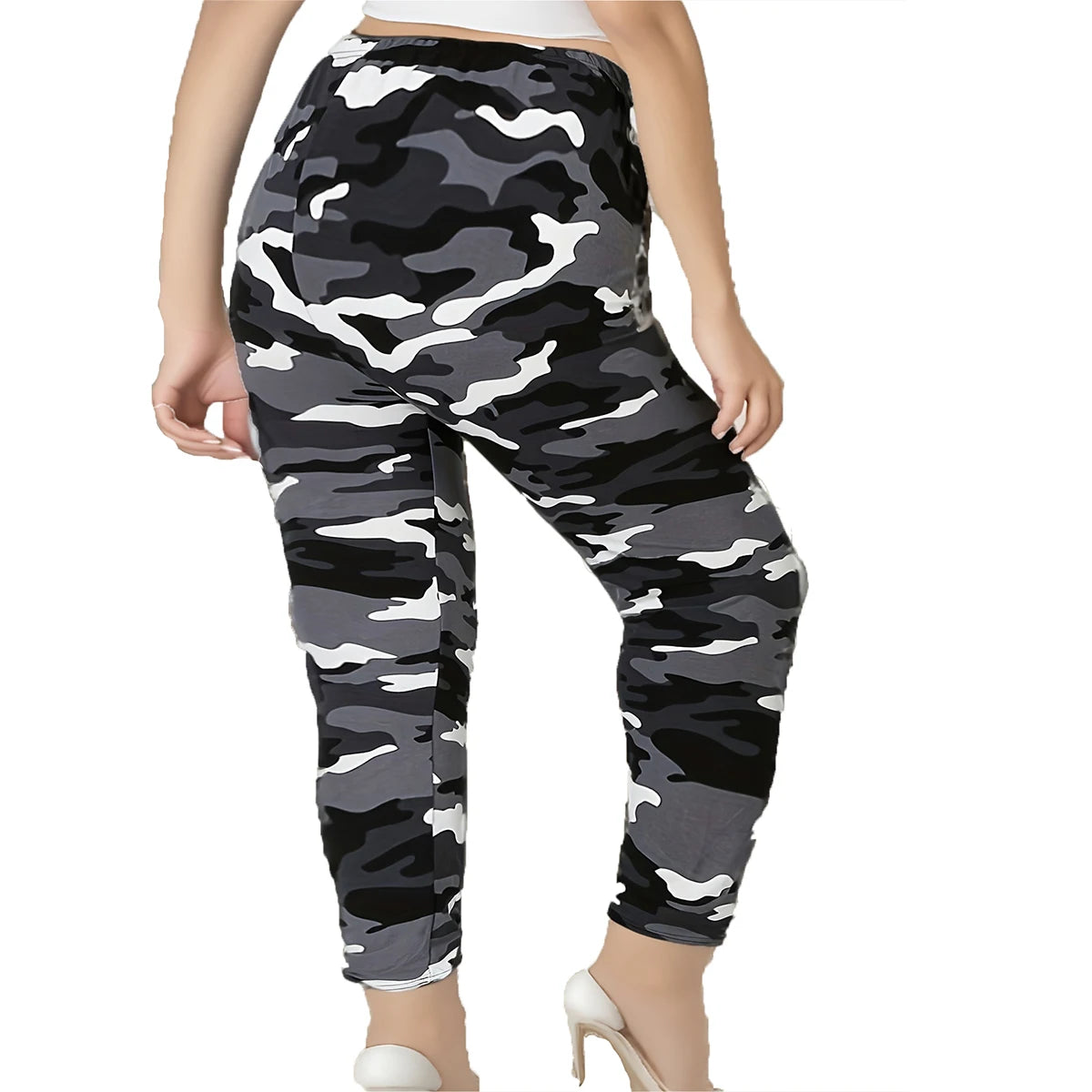 CUHAKCI Plus Size High Stretch Women's Leggings Camouflage White Gray Pants Sports casual tight fit Sports Cropped Pants