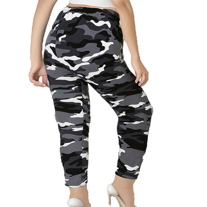 CUHAKCI Plus Size High Stretch Women's Leggings Camouflage White Gray Pants Sports casual tight fit Sports Cropped Pants