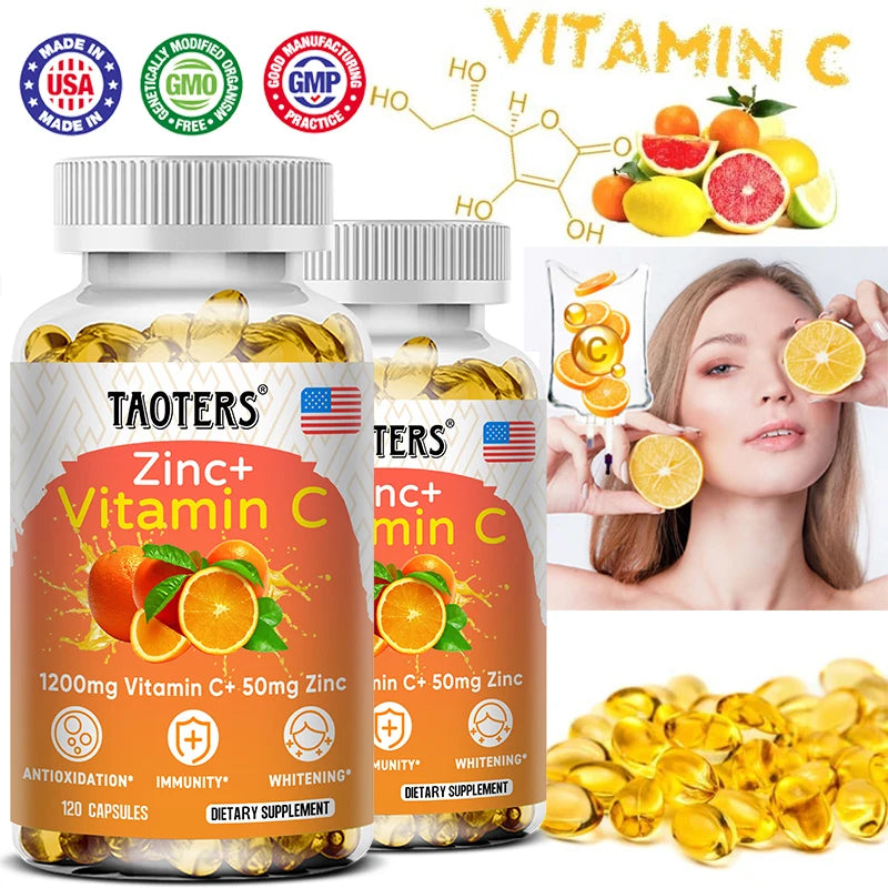 Vitamin C + Zinc Supplement - Antioxidant, Highly Absorbable, Helps Skin Health, Nourishes Skin, Immune Function and Metabolism