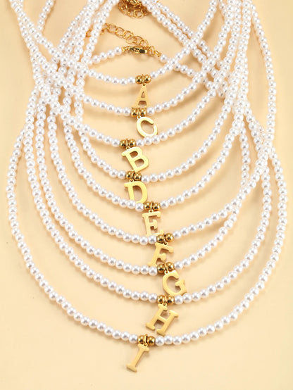 Stainless steel letters initial pendant necklace diy name Simulated pearls Bead Necklaces for Women Pearl Woman's Choker jewelry Badiee Stylez