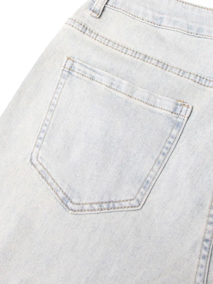 VGH Crisscross Hit Color Streetwear Denim Trousers For Women High Waist Patchwork Pockets Hollow Out Split Pants Female 2024