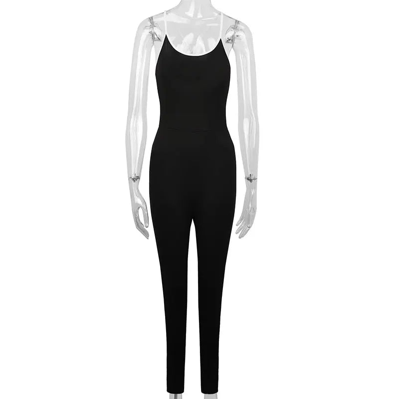 Sexy Women Sling Jumpsuits Summer New Fashion Streetwear Sweatpants Solid Sexy Elegant Lady Backless Bodycon Jumpsuits Clothing