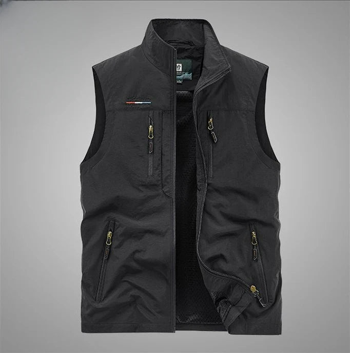 Men's Summer vest 2024 Thin Style Multi Pocket Waterproof Durable Large Size Casual Outdoor Travel Vest Men's Sleeveless Jacket