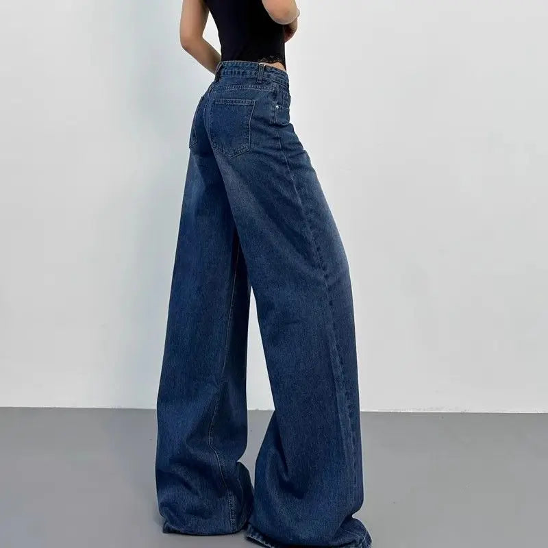 Retro American plus straight leg women jeans washed and versatile Gothic Harajuku loose fit high waisted casual jeans y2k pants