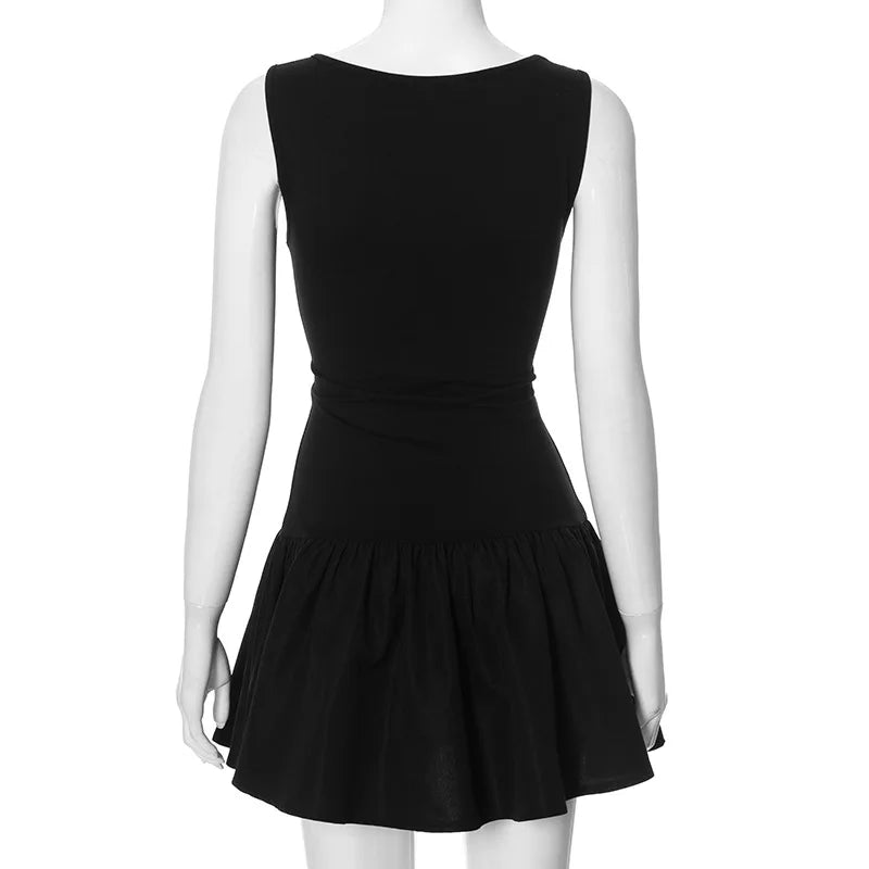 Summer Sleeveless Black Party Club Birthday Mini Pleated Dress Outfits for Women Y2K Streetwear Bodycon Short Dresses Vestido