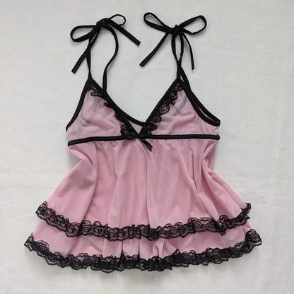 Polka dot Vintage Pink Hot Cute Dress Aesthetic Slim Y2K Short Sleeve Sundress Women Sweet Clothing Fashion Harajuku Lace Frock Pink 4