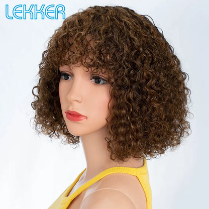 Lekker Colored Short Pixie Afro Kinky Curly Bob 100% Human Hair Wigs For Women Brazilian Remy Hair Ombre Brown Clearance Ginger Badiee Stylez