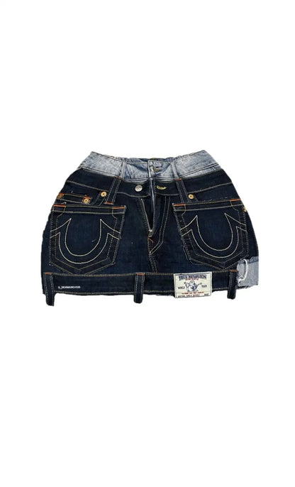 Streetwear Black Skirts Retro Goth Y2k Skirt Embroidered Pocket Patchwork with High Waist and Hip Bag Harajuku Denim Mini Skirt