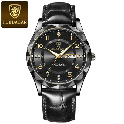 POEDAGAR Luxury High Quality Watches for Men Sport Quartz Leather Man Watch Waterproof Luminous Date Week Men's Watch Male Reloj - Badiee Stylez