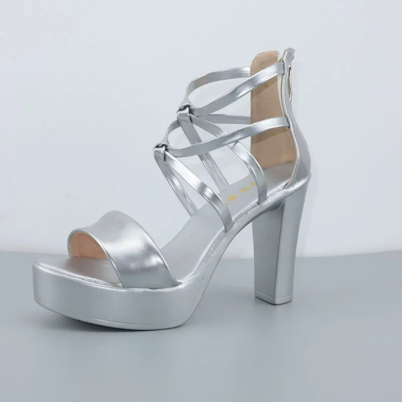 Big Size 32-43 Block Heel Platform Sandals Women Wedding Shoes 2025 Summer High Heels Gladiator Sandals Patent Leather Sandals