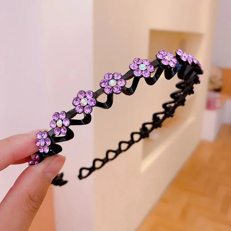 New Non-slip Rhinestone Headbands Solid Wave Hairbands for Women Girls Bezel Fashion Hair Hoop Ladies Boutique Hair Accessories Badiee Stylez