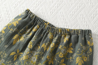 Chinese Style Women's Pajamas, Pure Cotton, Retro Color, Woven Jacquard, Home Clothing, Long Sleeves Trousers, Diagonal Collar