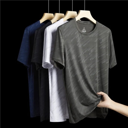 Men's Quick Dry Ice Silk T-Shirts Short Sleeve Breathable Workout Shirts Sweat Absorbing Athletic Top Gym Casual Wear 4 Colors