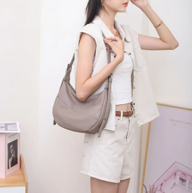 2025 Top-Grain Leather Crossbody Bag for Women Spacious Convertible Shoulder Purse, Commuter Organizer Fits Laptop