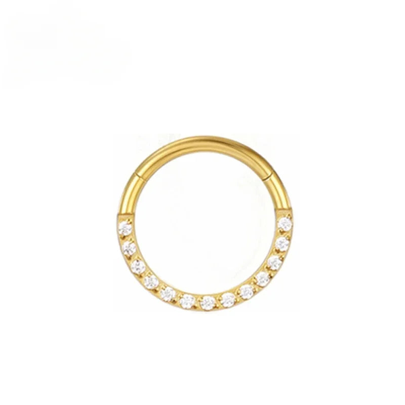 Surgical Steel Nose Rings Hinged Segment Ear Cartilage Tragus Earrings Helix Hoops CZ Septum Clicker Piercing Body Jewelry A-Gold