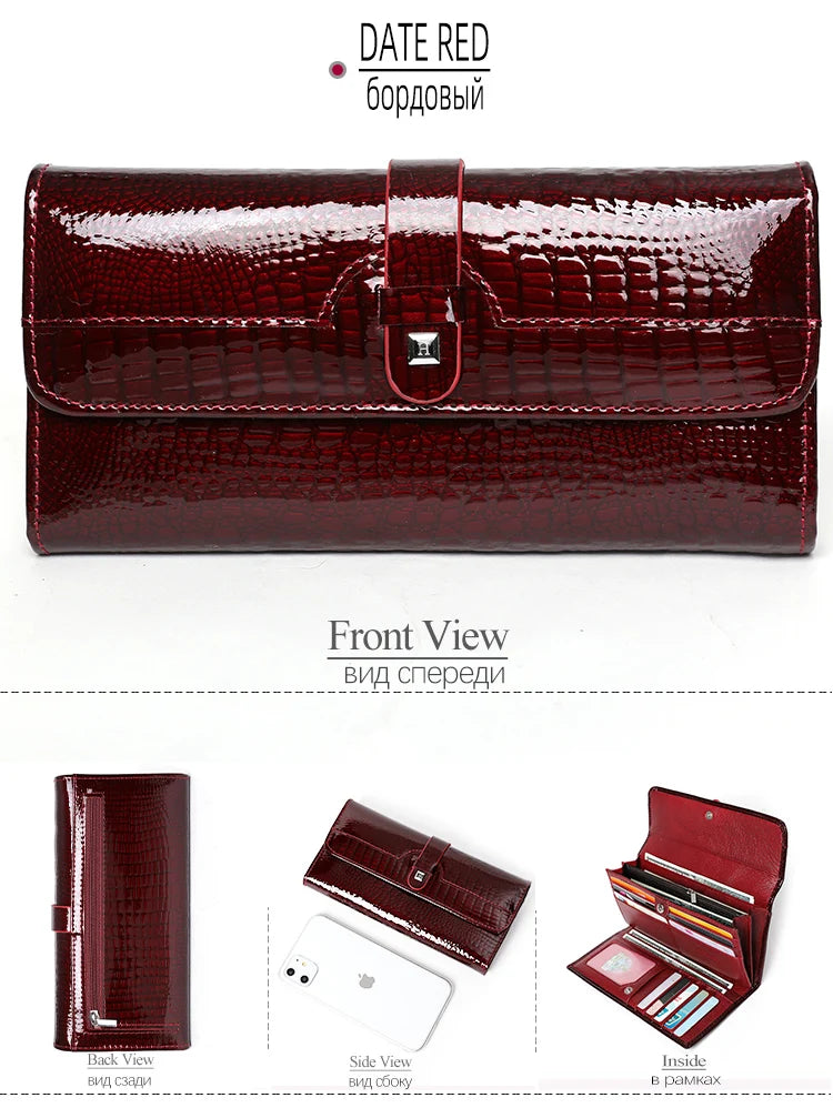 Free Gift Women Leather Wallet Long Ladies 3 Folders Clutch Money Bag Design Purse Fashion AE605-25