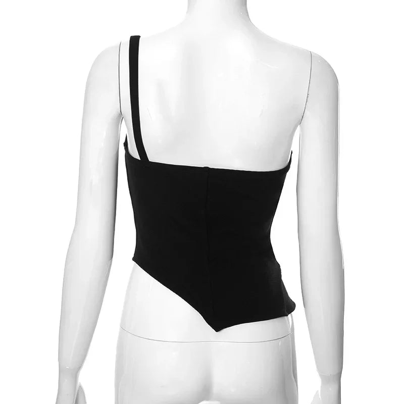 PixieKiki Sexy Black Busiter Corset Tops Club Wear Asymmetrical One Shoulder Backless Crop Top Women's Clothing 2024 C85-DD20