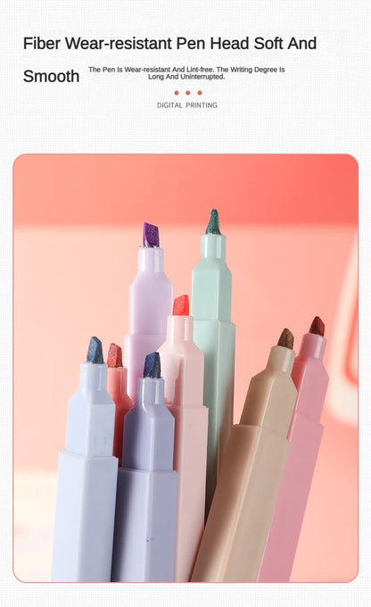 12 Pcs/Set Double Tip Highlighter Pens Kawaii Manga Markers Midliner Pastel Gel Set Stationery Journal School office Supplies Badiee Stylez