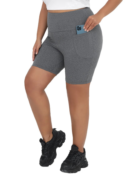 Plus Size High Waisted Biker Shorts For Women With Pockets Super Soft Tummy Control No See Through Workout Running Yoga Badiee Stylez