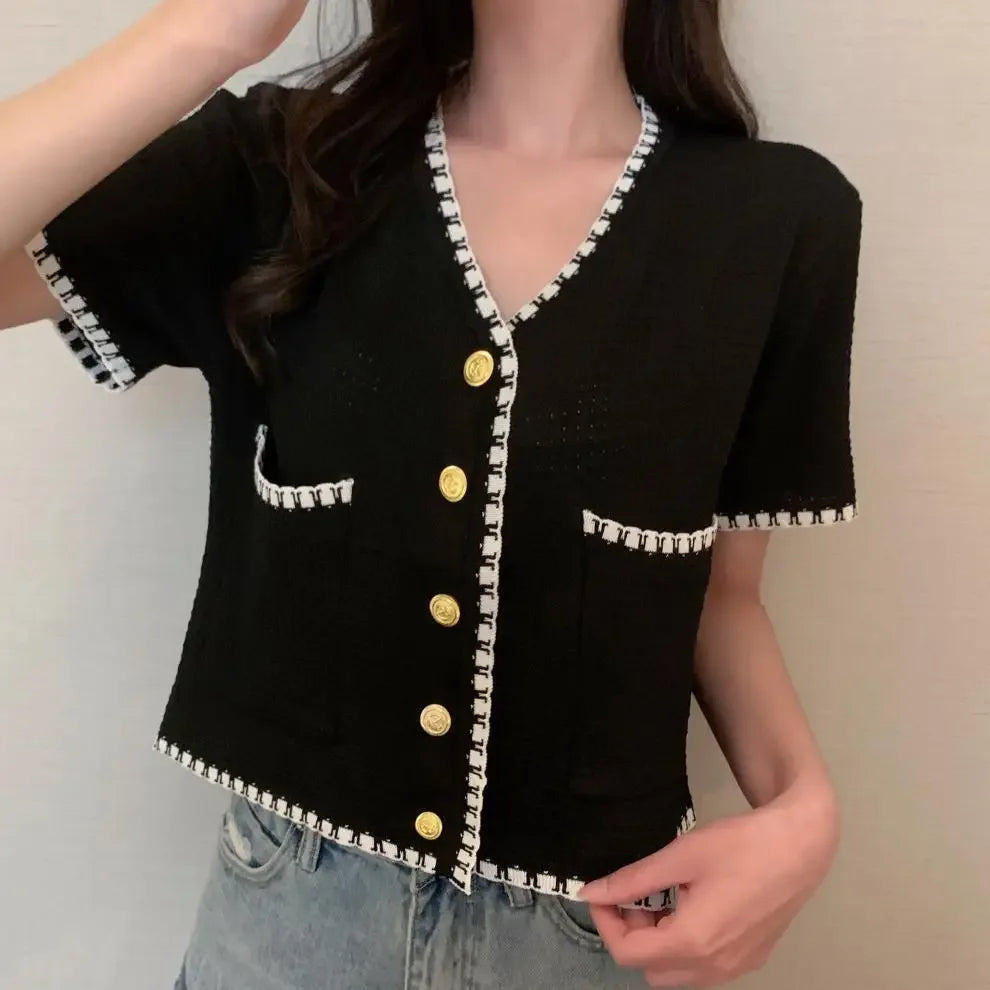Plus Size Knitted Short Sleeve Open Cardigan for Women Elegant Slimming Style Summer Thin Material Big Size Fashionable