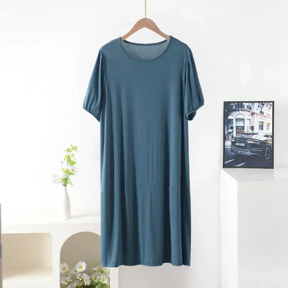Plus size Summer women's Loose dress short sleeves solid color XL to 8XL dresses peacockgreen