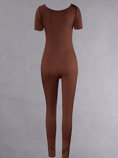 Women's Rompers Short Sleeve Solid Skinny Bodycon Jumpsuits Fashion Sports Fitness Casual Activity Streetwear Overalls