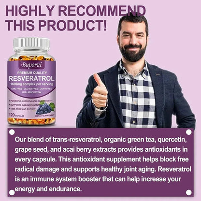 Resveratrol Capsules - Antioxidant Supplement for Heart and Cell Health, Supports Healthy Skin and Immune System