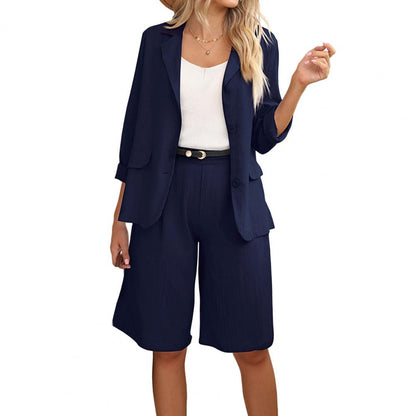 Formal Shorts Suit Knee Length Pants Lady Business Outfit Cardigan Plus Size Lady Coat Shorts Set Daily Wear